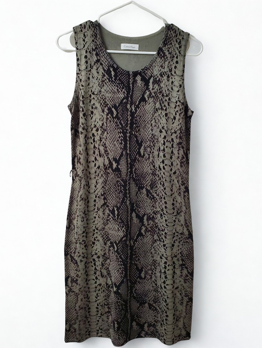 Calvin Klein Black And Grey Snake-Print Midi Knit Dress Size S